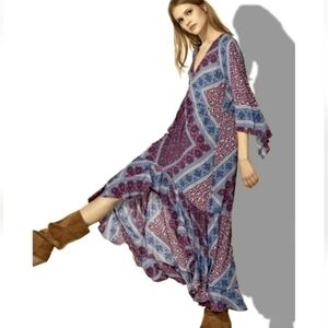ba&sh USSO Framboise Lady Dress Asymmetrical Hi-lo Maxi Boho Indie Women's US 4